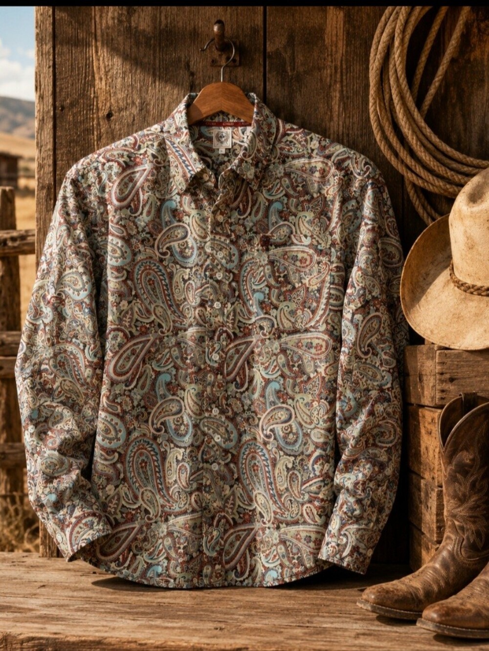 Cinch Shirt Mens Small Paisley Western Button Down Cowboy Long Sleeve Shirt Blue